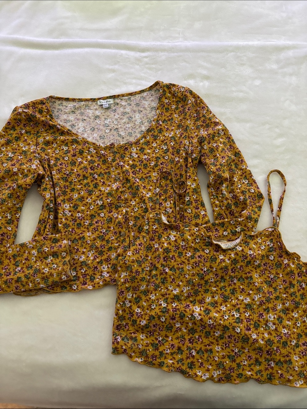 love, Fire Mustard Floral Long Sleeve Top & Matching Cami